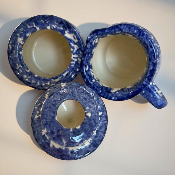 Molly Dallas Spatterware Pottery - Cream and Lidded Sugar Bowl Set - Signed - Picture 3 of 11